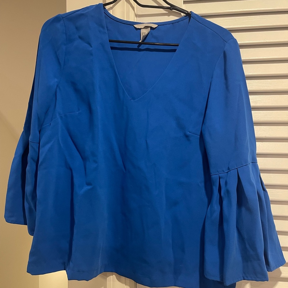 H&M Royal Blue V-Neck Bell Sleeve Blouse